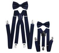 axy® Vater-Sohn Partnerlook Hosenträger mit Fliege Set für Herren-Damen-Kinder (Schwarzblau (Herren 2,5cm + Kinder Hosenträger Breit 2,5cm))