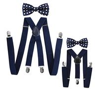 axy Vater-Sohn Partnerlook Hosenträger mit Fliege Set für Herren-Damen-Kinder (Schwarzblaue Hosenträger Breit 2,5cm + Fliege Nr.5)