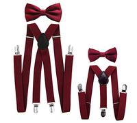 axy Vater-Sohn Partnerlook Hosenträger mit Fliege Set für Herren-Damen-Kinder (Weinrot (Herren 2,5cm + Kinder Hosenträger Breit 2,5cm))