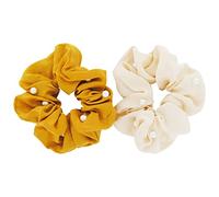 axy XXL Scrunchie Haargummi mit Perlen Set - 2x Stoff Haargummis Zopfhalter Zopfgummi Haarteil Haarband Scrunchies Doppelpack (Set 16)