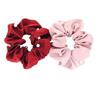 axy XXL Scrunchie Haargummi mit Perlen Set - 2x Stoff Haargummis Zopfhalter Zopfgummi Haarteil Haarband Scrunchies Doppelpack (Set 17)