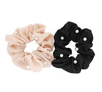 axy XXL Scrunchie Haargummi mit Perlen Set - 2x Stoff Haargummis Zopfhalter Zopfgummi Haarteil Haarband Scrunchies Doppelpack (Set 14)