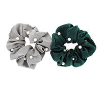 axy XXL Scrunchie Haargummi mit Perlen Set - 2x Stoff Haargummis Zopfhalter Zopfgummi Haarteil Haarband Scrunchies Doppelpack (Set 18)