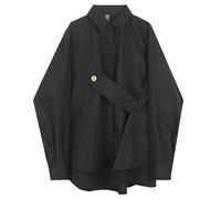 AYAZER Damenbluse, asymmetrisches Oberteil im japanischen Stil, Streetwear, Punk, Cooles schwarzes Hemd, Übergröße, Lange Ärmel, Knopfleiste, Kleidung-HEI-M