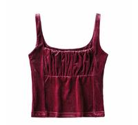 AYAZER Französischer Retro-Frühling, Neuer europäischer und amerikanischer Stil, Nischenmode, vielseitiges, schlankes, Plissiertes Samt-Unterhemd, Top-Gras #151-L