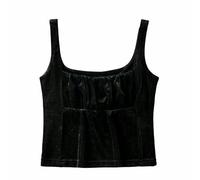 AYAZER Französischer Retro-Frühling, Neuer europäischer und amerikanischer Stil, Nischenmode, vielseitiges, schlankes, Plissiertes Camisole-Oberteil aus Samt-Schwarz-M