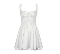 AYAZER Französisches Girly-Kleid mit plissierter Taille für Damen, Sommer, schmale Brust, Hosenträgerrock, Weiß, S