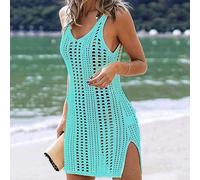 AYAZER Frauen aushöhlen Strandkleid Sexy V-Ausschnitt ärmellos häkeln Badeanzug Cover Up Kleid-C-XL