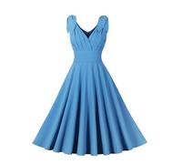 AYAZER Frisches, Plissiertes, die Taille umspielendes, temperamentvolles, weites Swingkleid - Hellblau - XL