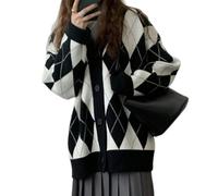 AYAZER Gestrickte Knopf-Cardigan im japanischen Stil, Pullover für Damen, Vintage-Knopf-Strickwaren, koreanische Mode, übergroßer Mantel, Harajuku-Schwarz-XXL