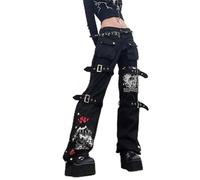 AYAZER Gothic Emo Alt Cargohose Hippie Baggy Jeans Mom Goth Punk Schwarze Denimhose Cyber Y2k Hose Akademische dunkle Kleidung-1 KEIN Gürtel-S