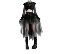 AYAZER Gothic-Netzrock für Damen, unregelmäßiger Cyberpunk-Rock mit hoher Taille, unabhängige Clubkleidung für Damen-Schwarz-M