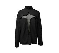 AYAZER Gothic-Pullover für Damen, ausgehöhlt, überkreuzt, Stehkragen, langärmelig, Y2K-Strickwaren, Punk, Dark Academia, ästhetische Pullover - wie auf dem Foto Gezeigt - M