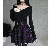 AYAZER Gothic Punk Plaid Minirock Plus Size Damen Schnürung Hohe Taille A-Linie Retro Rock Damen Freizeitkleidung-lila Rock-M