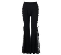 AYAZER Gothic-Schlaghose aus Spitze mit Schnürspleißung, schmale Hose, modische Hosenträger, seitliche lässige Schlaghose im europäischen Stil für Damen-Style1-XL