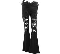 AYAZER Gothic Schwarze Spitze Mesh Flare Hose Sexy Harajuku Ästhetische Hose Retro Damen Sommerhose Street Wear-GS22060-M
