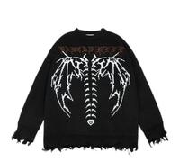 AYAZER Grunge Y2k Übergroßer Strickpullover Damen Vintage Streetwear Damenpullover Goth Punk Strickwaren Koreanische Mode Pullover-Schwarz-M