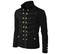 AYAZER Herren Gothic Steampunk Military Parade Jacke Slim Fit Tunika Rock Schwarz Army Mantel Langarm Herren Plus Size Jacke-Schwarz-XL
