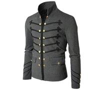 AYAZER Herren Vintage Military Gothic Parade Jacke Gestickte Knöpfe Einfarbige Oberteile Vintage Uniform Reißverschlussjacke-Grau-XXXL