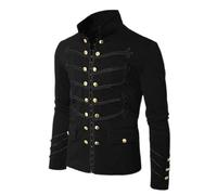 AYAZER Herren Vintage Military Gothic Parade Jacke Gestickte Knöpfe Einfarbige Oberteile Vintage Uniform Reißverschlussjacke-Schwarz-XL