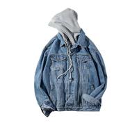 AYAZER Jeansjacke mit Kapuze im Hongkong-Stil für Herren, lockere, hübsche, vielseitige Harajuku-Jacke im koreanischen Stil - Hellblau - XXXL