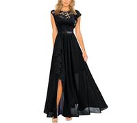 AYAZER Kleid Abendkleid Spitze Hohe Taille Langer Rock-Schwarz-XL