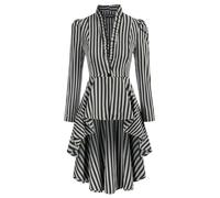 AYAZER Lange Mäntel für Damen, Mantel mit hohem Saum, Steampunk, Lange Puffärmel, Stehkragen, V-Ausschnitt, elegant, Club, Party, Eevning, lässige Oberteile, Dunkelgrau, M