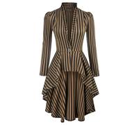 AYAZER Lange Mäntel für Damen, Mantel mit hohem Saum, Steampunk, Lange Puffärmel, Stehkragen, V-Ausschnitt, elegant, Club, Party, Eevning, lässige Oberteile-Auburn-XXL