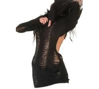 AYAZER Neues ästhetisches Gothic-Sexy-Kleid, Harajuku-Street-Retro, zerrissenes Loch, hohles, langärmliges, rückenfreies Strickkleid für Damen-Schwarz-S
