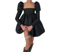 AYAZER Rückenfreies Damen-Party-Club-Puffkleid, Gothic-Fee, langes, schönes schwarzes Minikleid, Damen-Club-Outfits-Schwarz-L