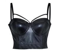 AYAZER Schwarz Kunstleder Frontreißverschluss Büstenhalter BH Sexy Unterwäsche BHS für Frauen Push Up Bralette Top Gothic Dessous Plus Größe 6XL-929B-3XL
