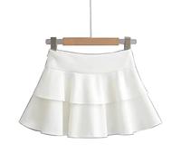 AYAZER Sommerlicher, gerüschter, mehrlagiger Kuchenrock mit hoher Taille für Damen, altersreduzierender und vielseitiger A-Linien-Hüftrock, Weiß, S