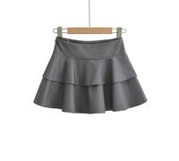 AYAZER Sommerlicher, gerüschter, mehrschichtiger Kuchenrock mit hoher Taille für Damen, altersreduzierender und vielseitiger A-Linien-Hüftrock - Grau - L