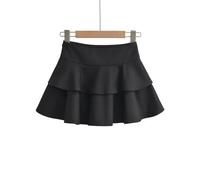 AYAZER Sommerlicher, gerüschter, mehrschichtiger Kuchenrock mit hoher Taille für Damen, altersreduzierender und vielseitiger A-Linien-Hüftrock, Schwarz, M