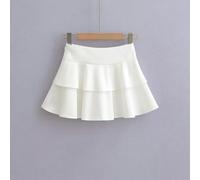 AYAZER Sommerlicher, gerüschter, mehrschichtiger Kuchenrock mit hoher Taille für Damen, altersreduzierender und vielseitiger A-Linien-Hüftrock - Weiß - XS