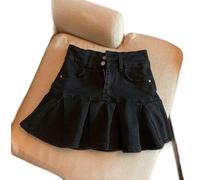 AYAZER Sommerrock für Damen, Party, Denim, Retro-Plissee, schick, bequem, schlank, einfarbig, Schulmädchen-Kleidung, hohe Taille, niedlich, Mini-Schwarz-XL