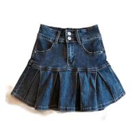 AYAZER Sommerrock für Damen, Party, Denim, Retro-Plissee, schick, bequem, schlank, einfarbig, Schulmädchen-Kleidung, hohe Taille, niedlich, Mini-Blau-XL
