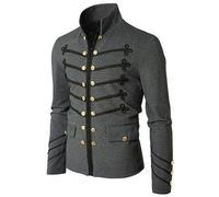 AYAZER Steampunk Herren Gothic Kleidung Militärjacken Mittelalter Vintage Jacke Stehkragen Rock Gehrock Herren Retro Punk Mantel-Grau-L