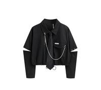 AYAZER Trendige Hemden im Punk-Stil, Gothic, Harajuku, dunkle Krawatten und Ketten, Lange Ärmel, Schlitze, Gothic-Designs, Streetwear-Hemden, Kurze Tops für Mädchen, Schwarz, Einheitsgröße