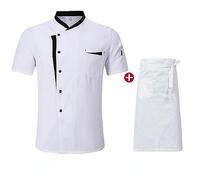 AYAZER Unisex Restaurant Küchenchef-Uniform-Hemd, Kurze/Lange Ärmel, Kochjacke, Arbeitskleidung, Schürze,_B-M