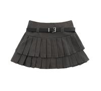 AYAZER Zweilagiger Anzug, Faltenrock, kurzer Rock für Mädchen, Herbst- und Winterstil mit Gürtel, hohe Taille, Trendiger High Street, freiliegender Rock - Grau - S