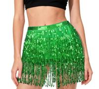 AYBUY Glitzer Rock Damen, Pailletten Quasten Rock, Paillette Fringe Mini Röcke, Bauchtanz Hüftschal, Fransenrock für Karneval, Halloween, Maskerade und Party