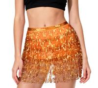 AYBUY Glitzer Rock Damen, Pailletten Quasten Rock, Paillette Fringe Mini Röcke, Bauchtanz Hüftschal, Fransenrock für Karneval, Halloween, Maskerade und Party