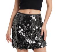 AYBUY Pailletten Rock Damen, Paillettenrock Glitzer Rock Bleistiftrock, S | Elastische Minirock Schwarz, Glitzer Festival Rock, Sexy Micro Rock für Party, Rave, Karneval Disko Fasching Pailletten-Rock