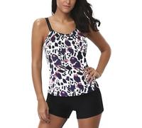 AYEEBOOY Tankini Damen Bauchweg Zweiteiler Sets Sommer Elegant Badeanzüge Oberteil mit Badeshorts Freizeit Bademode(11Leopdwp,M)