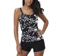 AYEEBOOY Tankini Damen Bauchweg Zweiteiler Sets Sommer Elegant Badeanzüge Oberteil mit Badeshorts Freizeit Bademode(5Blackyp,XL)