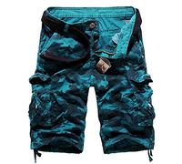 AYG Cargo Shorts Herren Sommer Kurze Hosen Camo Bermuda Short(Blau Camo, 34)