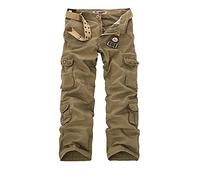 AYG Herren Cargo Hose Baumwolle Militär Hose Wandern Cargo Pants (Khaki Nr.25, W44/L33(44" Taille/33 Inseam))