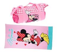 Aymax Disney Minnie Maus 2-teiliges Kinder Set: Sporttasche/Reisetasche (38x18x22 cm) + Badetuch 70x140 cm - rosa/pink, ideal für Schwimmbad, Sport & Urlaub