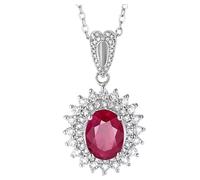 Ayoiow 14 Karat Kette Sonnenblume mit ovalem 1-Karat-Rubin und Diamanten, Halskette Damen Silber Zart für Freundin| 14K Weißgold | Trendiger Modeschmuck für Hochzeit